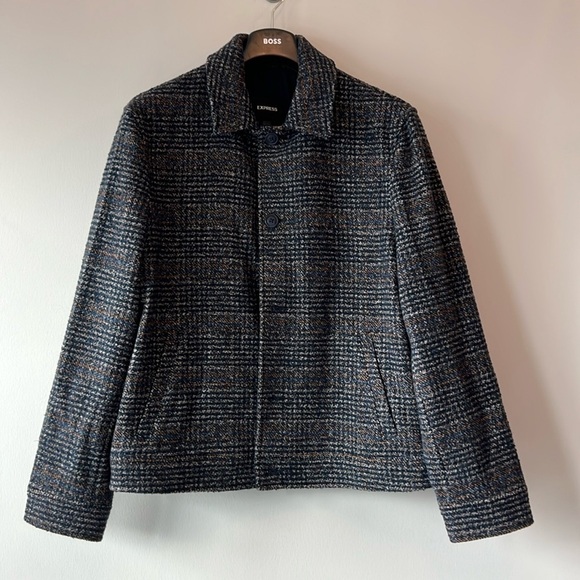 Express Plaid Coat Navy - Picture 1 of 9